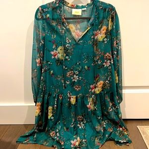 Maeve Green Floral Long Sleeve Dress